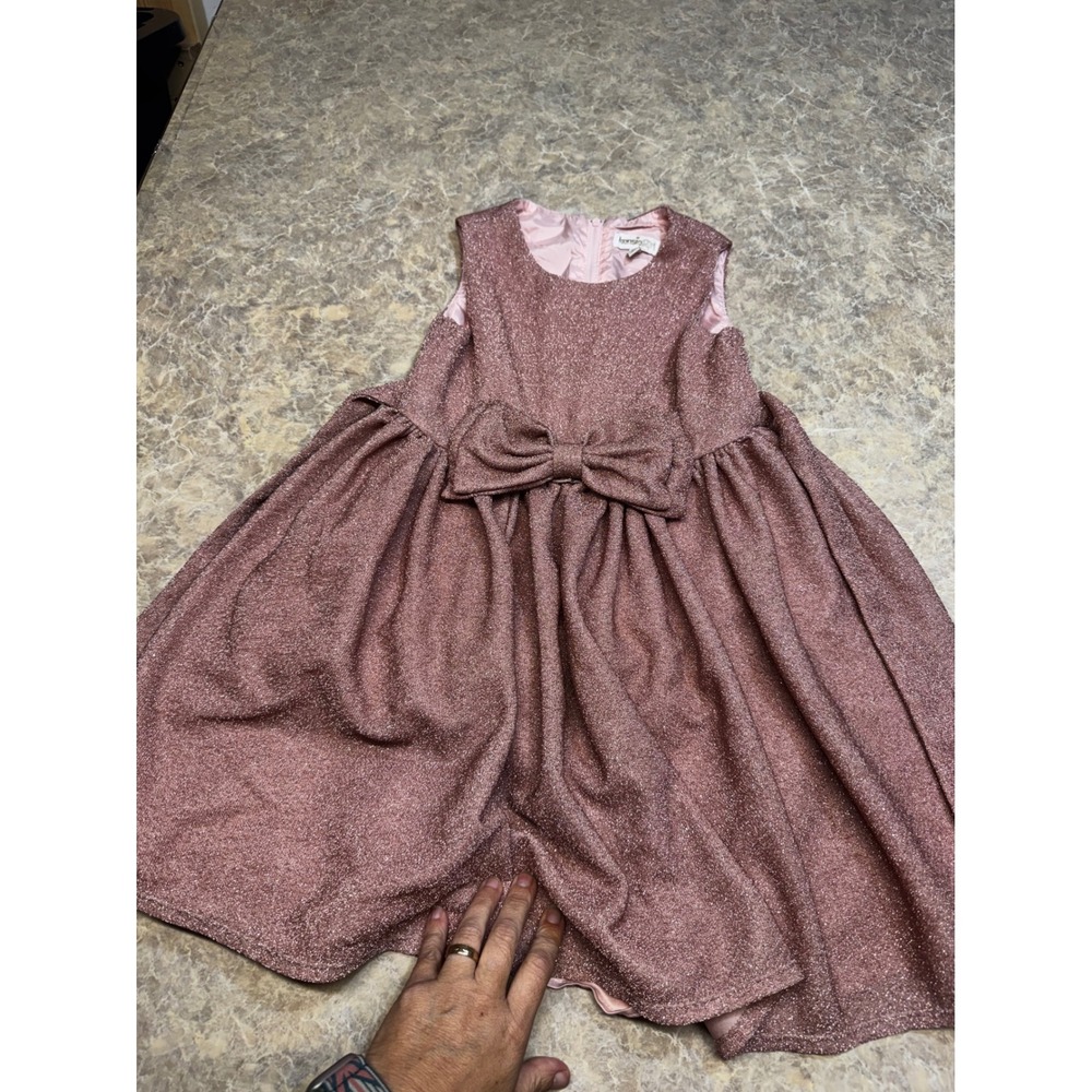 Kensie Girl Girls Rose Gold Metallic Glitter Bow Party Dress Size 8 Sleeveless - Picture 1 of 3